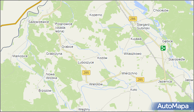 mapa Kozów gmina Gubin, Kozów gmina Gubin na mapie Targeo