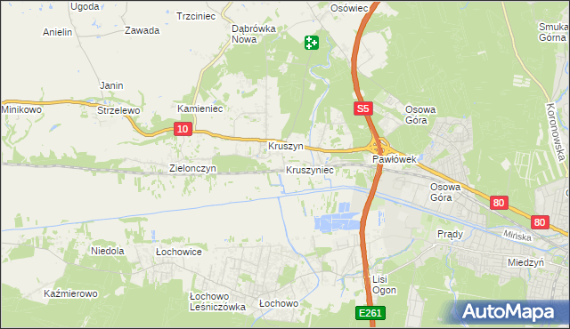 mapa Kruszyniec gmina Sicienko, Kruszyniec gmina Sicienko na mapie Targeo