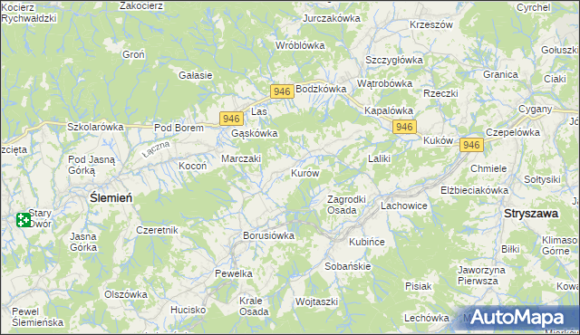 mapa Kurów gmina Stryszawa, Kurów gmina Stryszawa na mapie Targeo