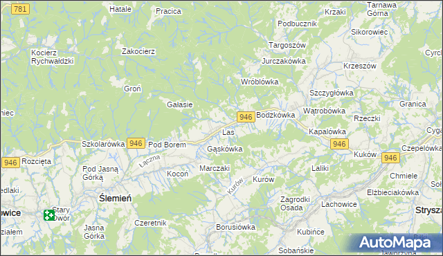 mapa Las gmina Ślemień, Las gmina Ślemień na mapie Targeo