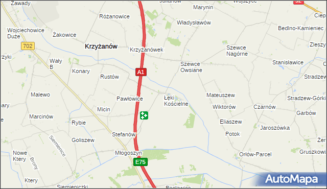 mapa Łęki Kościelne, Łęki Kościelne na mapie Targeo