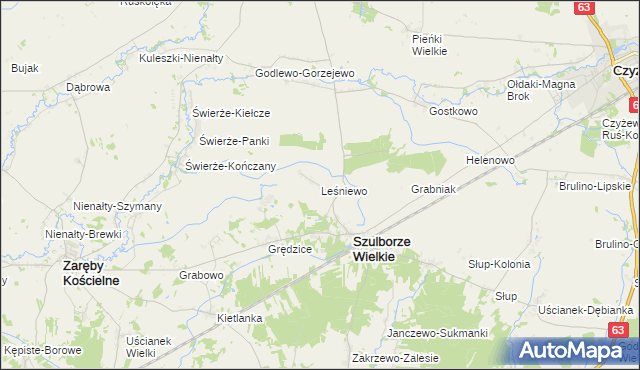 mapa Leśniewo gmina Szulborze Wielkie, Leśniewo gmina Szulborze Wielkie na mapie Targeo