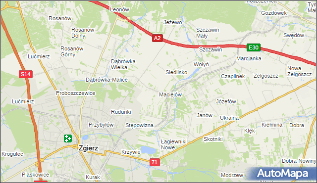 mapa Maciejów gmina Zgierz, Maciejów gmina Zgierz na mapie Targeo