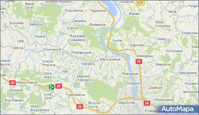 mapa Marcinkowice gmina Chełmiec, Marcinkowice gmina Chełmiec na mapie Targeo