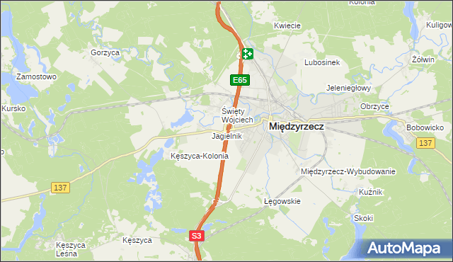 mapa Międzyrzecz powiat międzyrzecki, Międzyrzecz powiat międzyrzecki na mapie Targeo