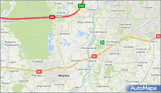 mapa Mikołajowice gmina Wierzchosławice, Mikołajowice gmina Wierzchosławice na mapie Targeo