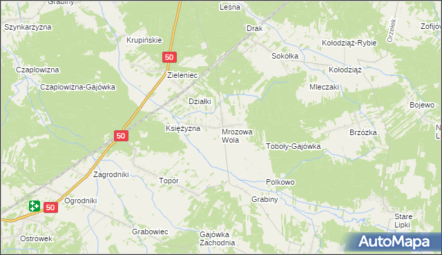 mapa Mrozowa Wola, Mrozowa Wola na mapie Targeo