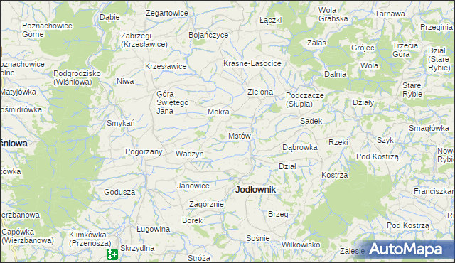 mapa Mstów gmina Jodłownik, Mstów gmina Jodłownik na mapie Targeo