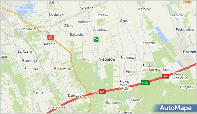 mapa Nieborów powiat łowicki, Nieborów powiat łowicki na mapie Targeo