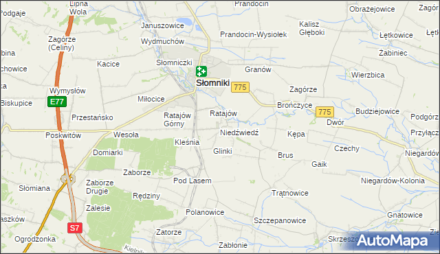 mapa Niedźwiedź gmina Słomniki, Niedźwiedź gmina Słomniki na mapie Targeo