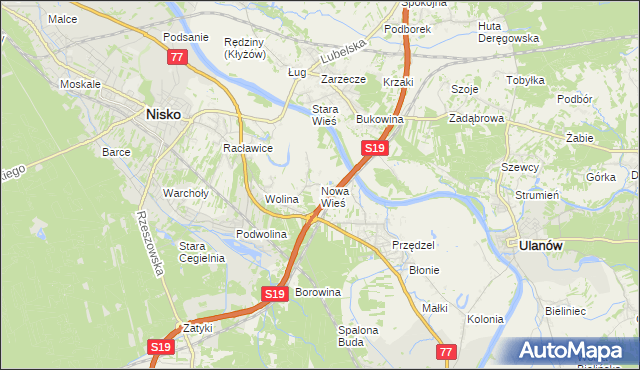 mapa Nowa Wieś gmina Nisko, Nowa Wieś gmina Nisko na mapie Targeo