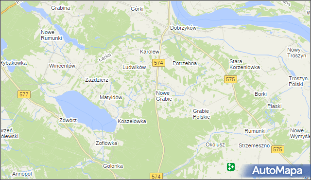 mapa Nowe Grabie gmina Gąbin, Nowe Grabie gmina Gąbin na mapie Targeo