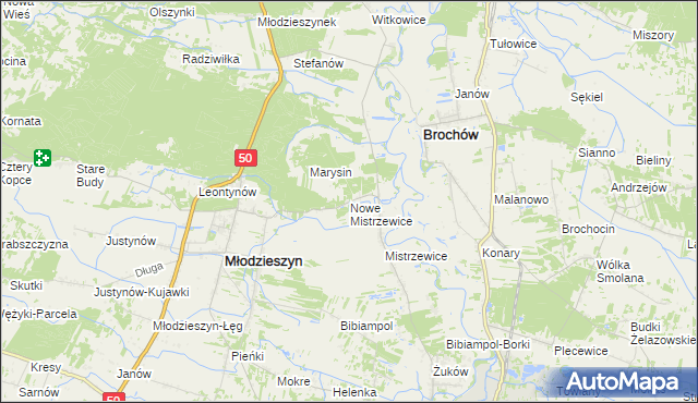 mapa Nowe Mistrzewice, Nowe Mistrzewice na mapie Targeo