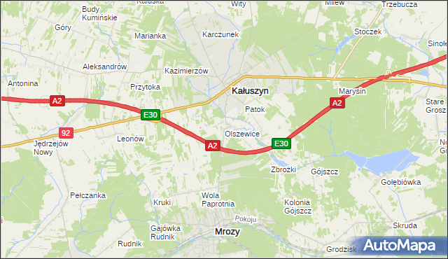 mapa Olszewice gmina Kałuszyn, Olszewice gmina Kałuszyn na mapie Targeo