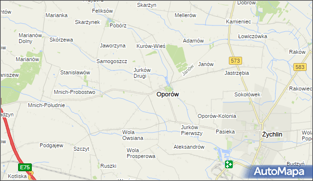 mapa Oporów powiat kutnowski, Oporów powiat kutnowski na mapie Targeo