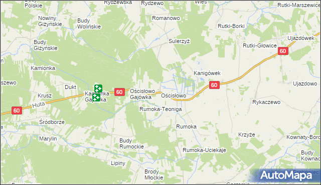 mapa Ościsłowo gmina Glinojeck, Ościsłowo gmina Glinojeck na mapie Targeo