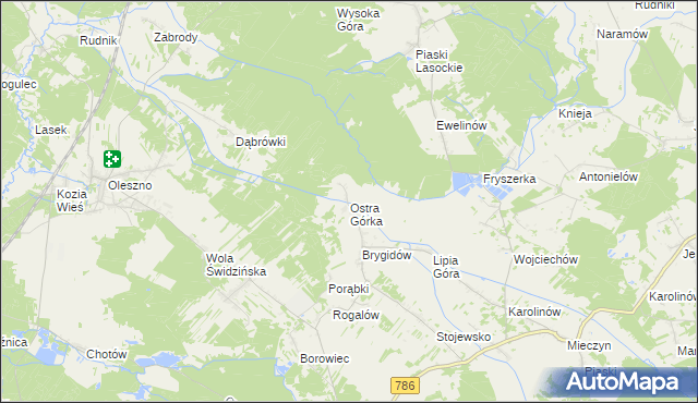 mapa Ostra Górka gmina Krasocin, Ostra Górka gmina Krasocin na mapie Targeo