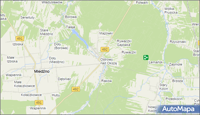 mapa Ostrowy nad Okszą, Ostrowy nad Okszą na mapie Targeo