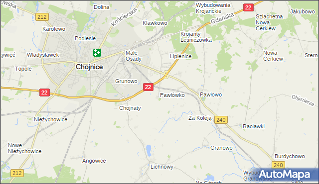mapa Pawłówko gmina Chojnice, Pawłówko gmina Chojnice na mapie Targeo