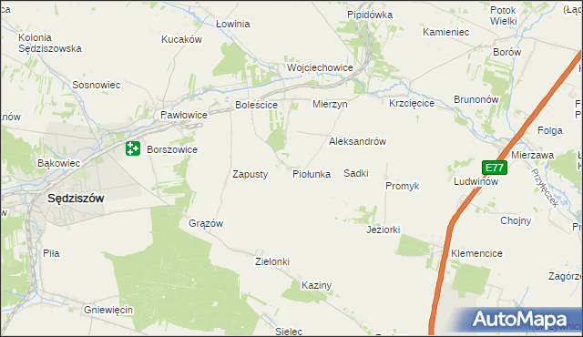 mapa Piołunka, Piołunka na mapie Targeo