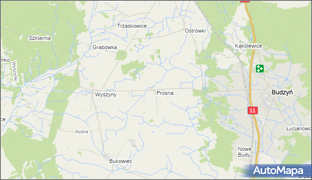 mapa Prosna gmina Budzyń, Prosna gmina Budzyń na mapie Targeo