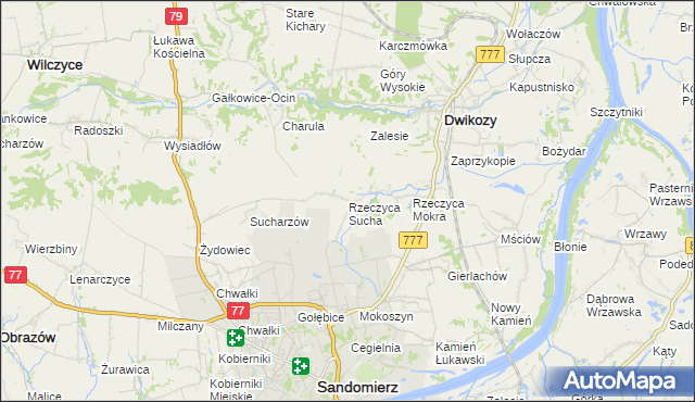 mapa Rzeczyca Sucha, Rzeczyca Sucha na mapie Targeo