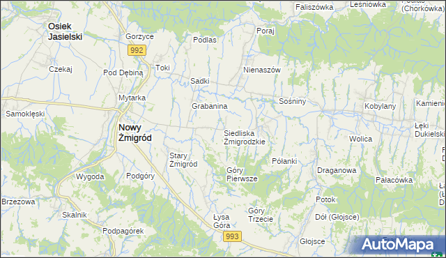 mapa Siedliska Żmigrodzkie, Siedliska Żmigrodzkie na mapie Targeo