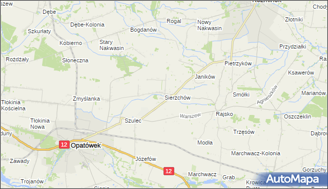 mapa Sierzchów gmina Opatówek, Sierzchów gmina Opatówek na mapie Targeo