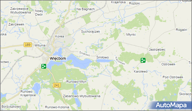 mapa Śmiłowo gmina Więcbork, Śmiłowo gmina Więcbork na mapie Targeo