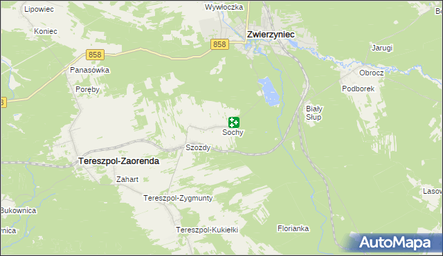 mapa Sochy gmina Zwierzyniec, Sochy gmina Zwierzyniec na mapie Targeo