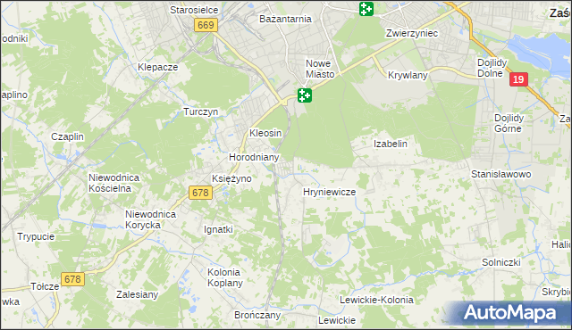 mapa Śródlesie gmina Juchnowiec Kościelny, Śródlesie gmina Juchnowiec Kościelny na mapie Targeo