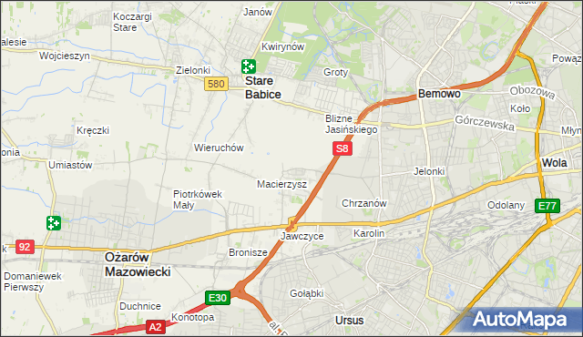 mapa Szeligi gmina Ożarów Mazowiecki, Szeligi gmina Ożarów Mazowiecki na mapie Targeo