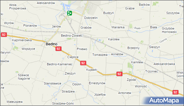 mapa Tomaszew gmina Bedlno, Tomaszew gmina Bedlno na mapie Targeo
