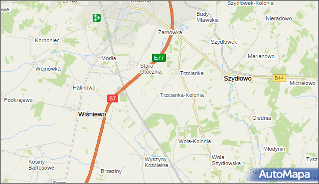 mapa Trzcianka-Kolonia gmina Szydłowo, Trzcianka-Kolonia gmina Szydłowo na mapie Targeo