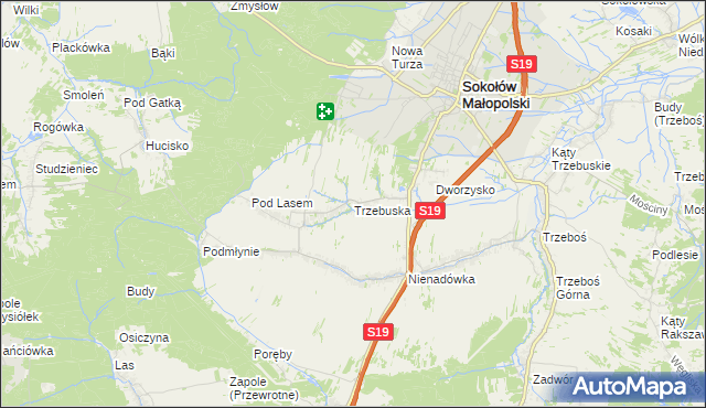 mapa Trzebuska, Trzebuska na mapie Targeo