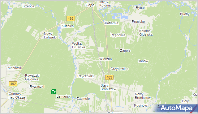 mapa Wierzba gmina Nowa Brzeźnica, Wierzba gmina Nowa Brzeźnica na mapie Targeo