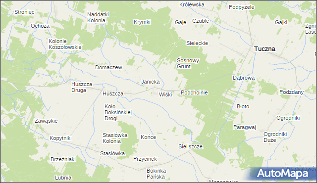 mapa Wiski gmina Tuczna, Wiski gmina Tuczna na mapie Targeo