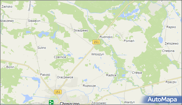 mapa Witoszyn gmina Choszczno, Witoszyn gmina Choszczno na mapie Targeo