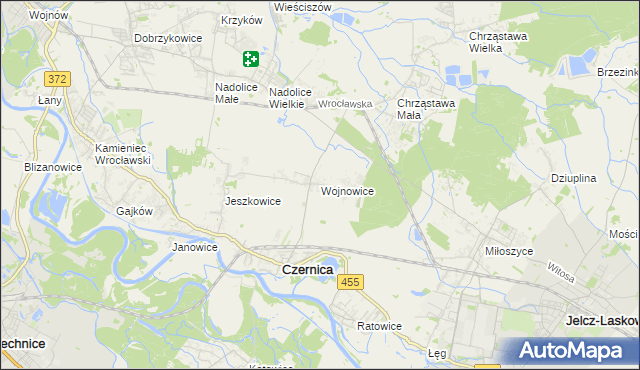 mapa Wojnowice gmina Czernica, Wojnowice gmina Czernica na mapie Targeo