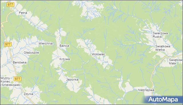 mapa Wołowiec gmina Sękowa, Wołowiec gmina Sękowa na mapie Targeo