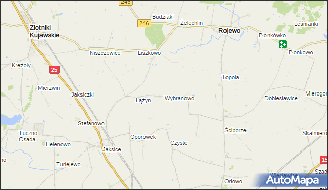 mapa Wybranowo gmina Rojewo, Wybranowo gmina Rojewo na mapie Targeo