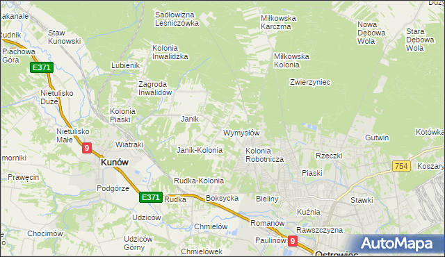 mapa Wymysłów gmina Kunów, Wymysłów gmina Kunów na mapie Targeo