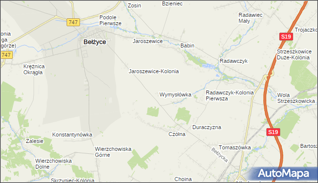 mapa Wymysłówka gmina Bełżyce, Wymysłówka gmina Bełżyce na mapie Targeo