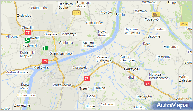 mapa Zalesie Gorzyckie, Zalesie Gorzyckie na mapie Targeo