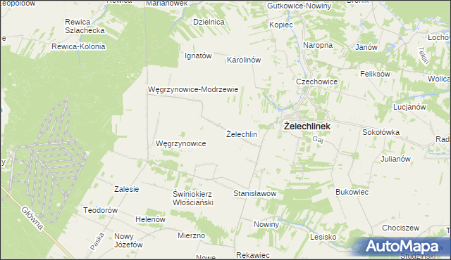 mapa Żelechlin gmina Żelechlinek, Żelechlin gmina Żelechlinek na mapie Targeo