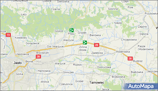 mapa Zimna Woda gmina Jasło, Zimna Woda gmina Jasło na mapie Targeo