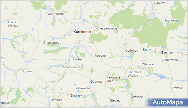 mapa Zurzyce, Zurzyce na mapie Targeo