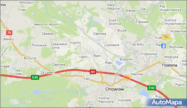 mapa Balin gmina Chrzanów, Balin gmina Chrzanów na mapie Targeo