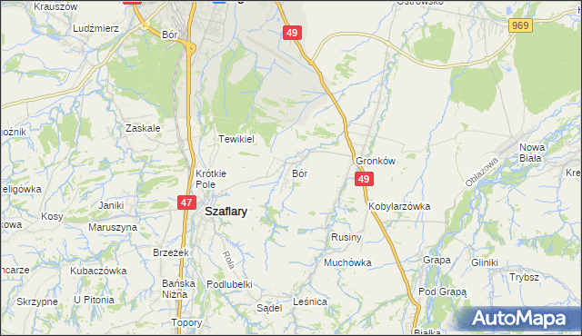 mapa Bór gmina Szaflary, Bór gmina Szaflary na mapie Targeo