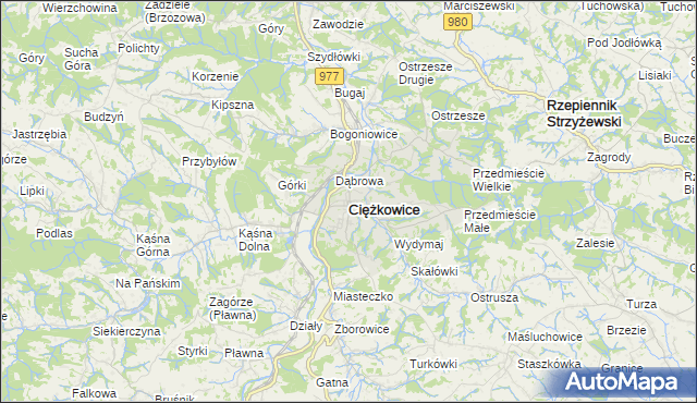 mapa Ciężkowice powiat tarnowski, Ciężkowice powiat tarnowski na mapie Targeo